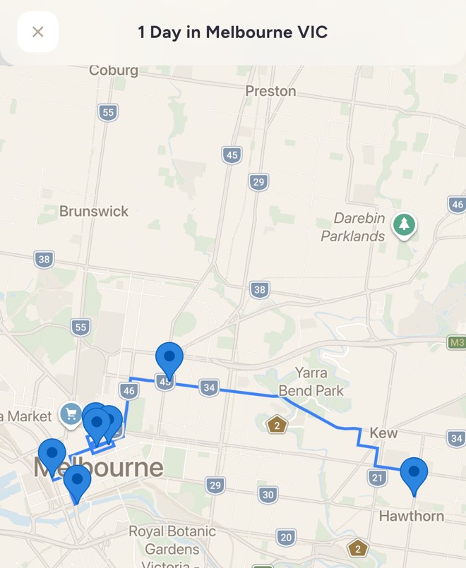 Itinerary map built from a travel reel