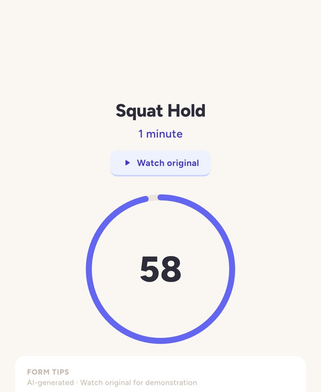 Workout player running an exercise timer